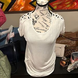 No comment White Women's Top with Cutout Shoulders size medium